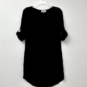 Cloth & Stone Black Shirt Dress with Roll Tab Sleeves